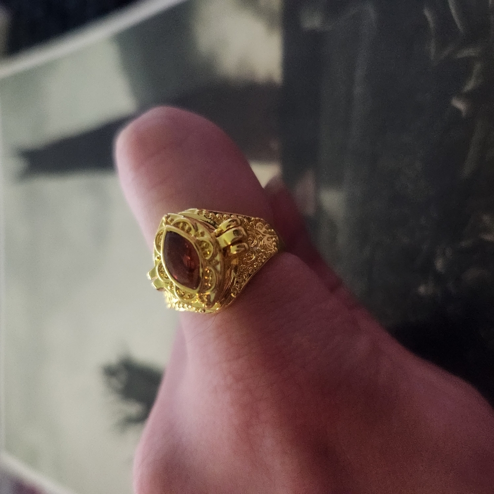 Gold Poison Ring with Orange Gemstone Size 7 - Picture 7 of 15
